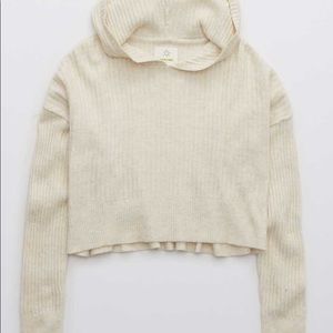 aerie offline ribbed cropped sweater hoodie